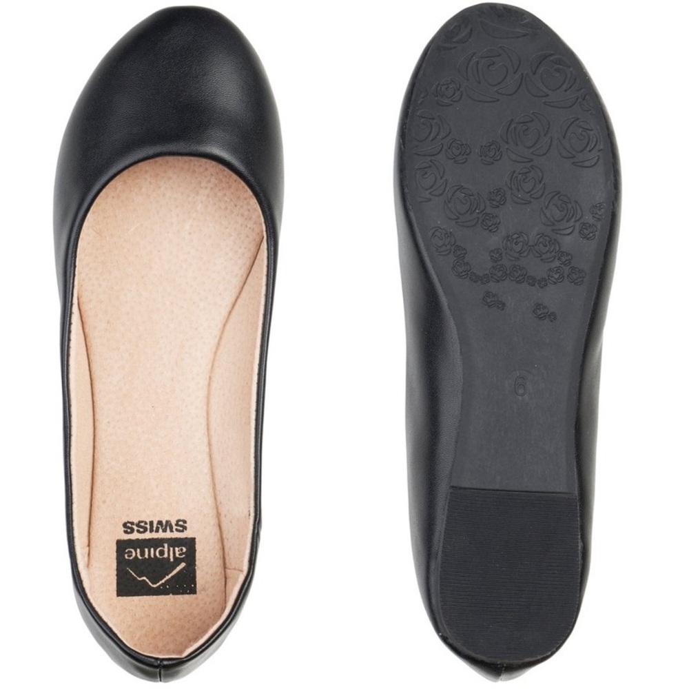 Alpine Swiss Black Pierina Leather Ballet Flats